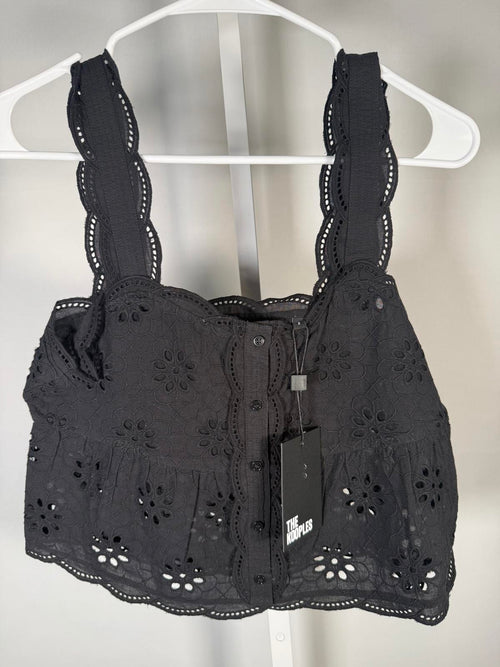 NWT The Kooples Black Embroidered Eyelet Peplum Tank FR 2 US Medium
