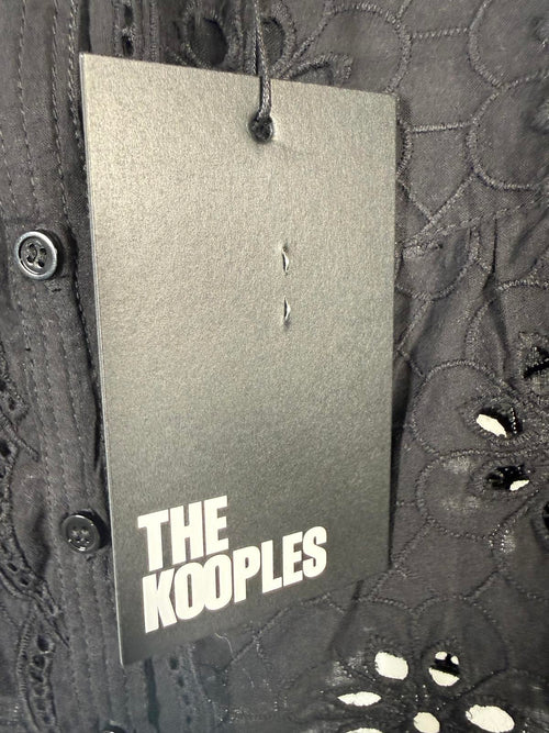 NWT The Kooples Black Embroidered Eyelet Peplum Tank FR 2 US Medium