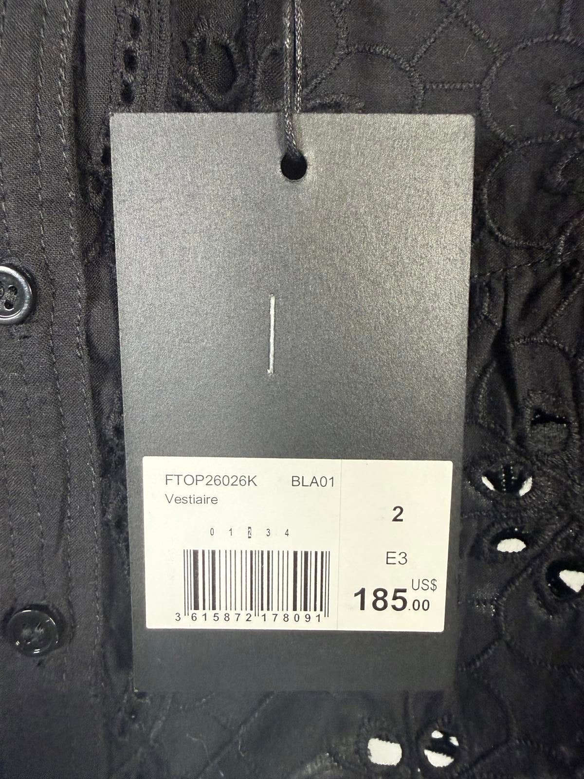 NWT The Kooples Black Embroidered Eyelet Peplum Tank FR 2 US Medium