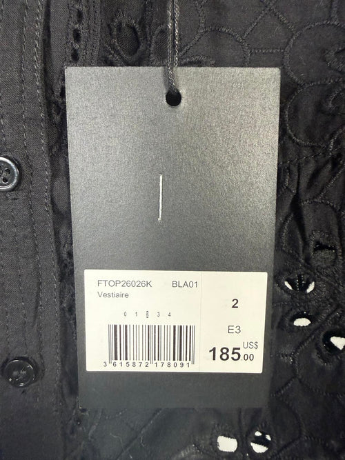 NWT The Kooples Black Embroidered Eyelet Peplum Tank FR 2 US Medium