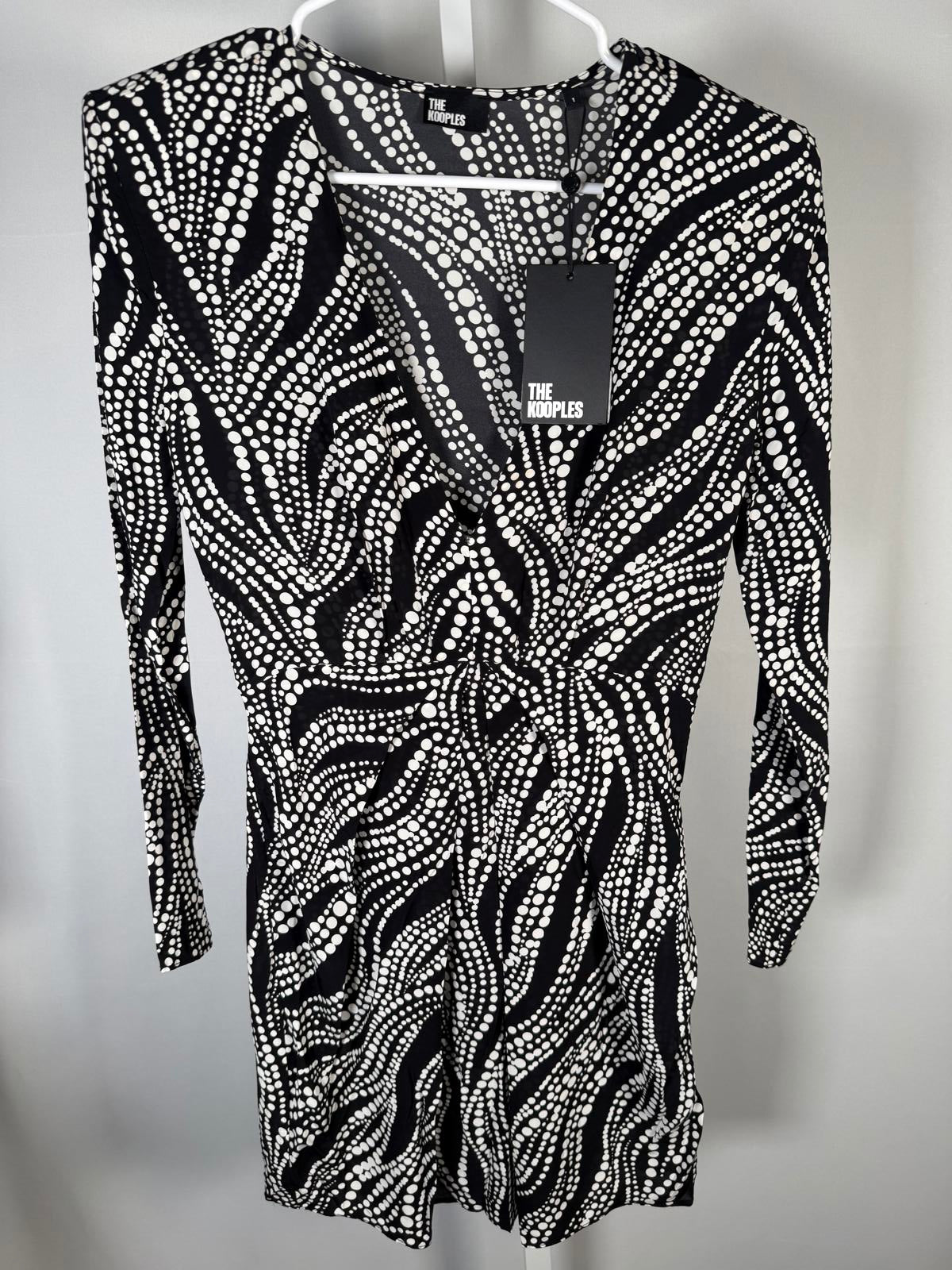 NWT The Kooples Black White Abstract Dot Print Mini Dress FR 1 US Small