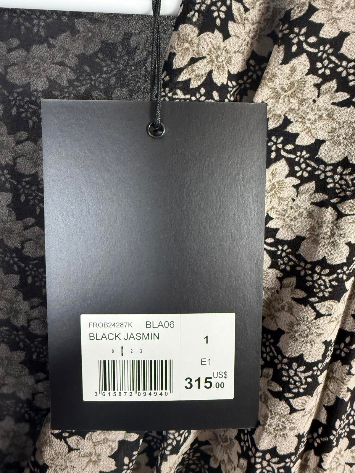 NWT The Kooples Jasmine Print Silk Wrap Dress Black Beige Floral Size 1 US XS-S