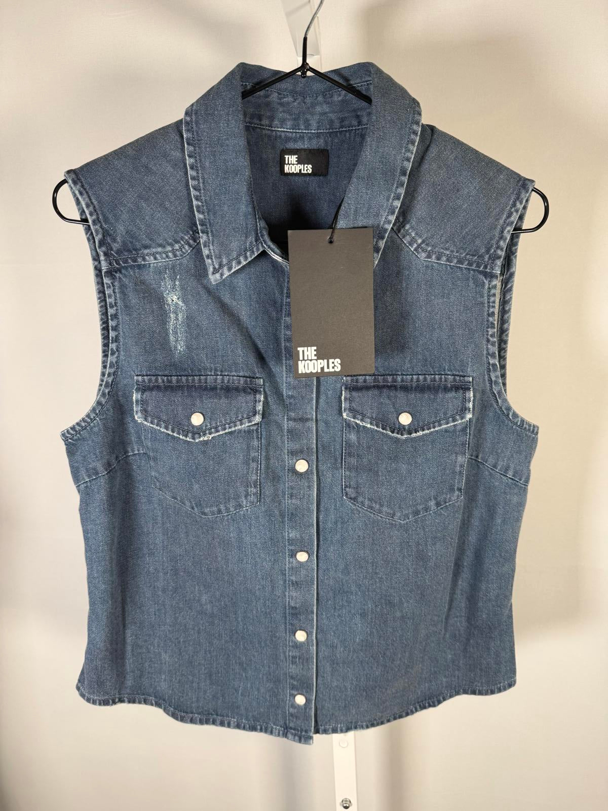 The Kooples NWT Sleeveless Denim Shirt Blue Slim Fit Size 2 / US Small-Medium