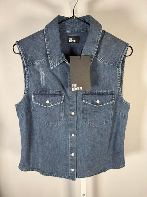 The Kooples NWT Sleeveless Denim Shirt Blue Slim Fit Size 2 / US Small-Medium