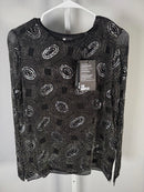 NWT The Kooples Galaxy Rhinestone Beaded Top Black Sheer Long Sleeve Size Small