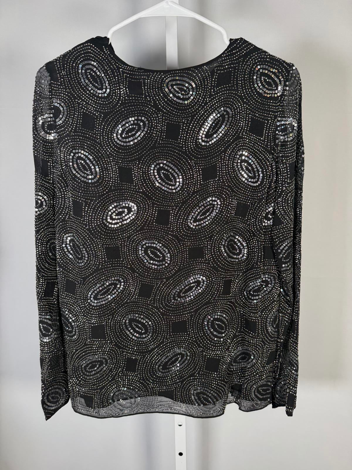 NWT The Kooples Galaxy Rhinestone Beaded Top Black Sheer Long Sleeve Size Small