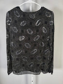 NWT The Kooples Galaxy Rhinestone Beaded Top Black Sheer Long Sleeve Size Small