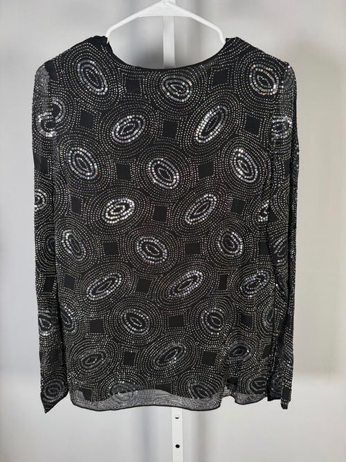 NWT The Kooples Galaxy Rhinestone Beaded Top Black Sheer Long Sleeve Size Small