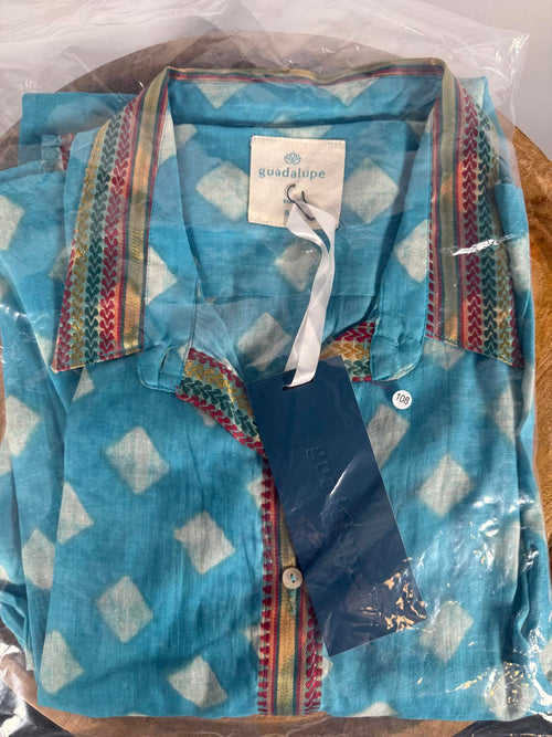 NWT Guadalupe Rhombus Blue Geometric Button-Front Shirt Dress Size Small