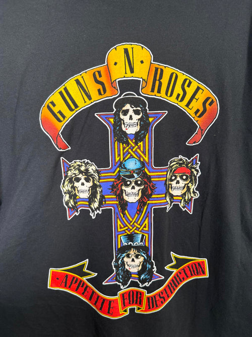 Guns N’ Roses Appetite for Destruction Graphic T-Shirt Black Skull Cross Size XL
