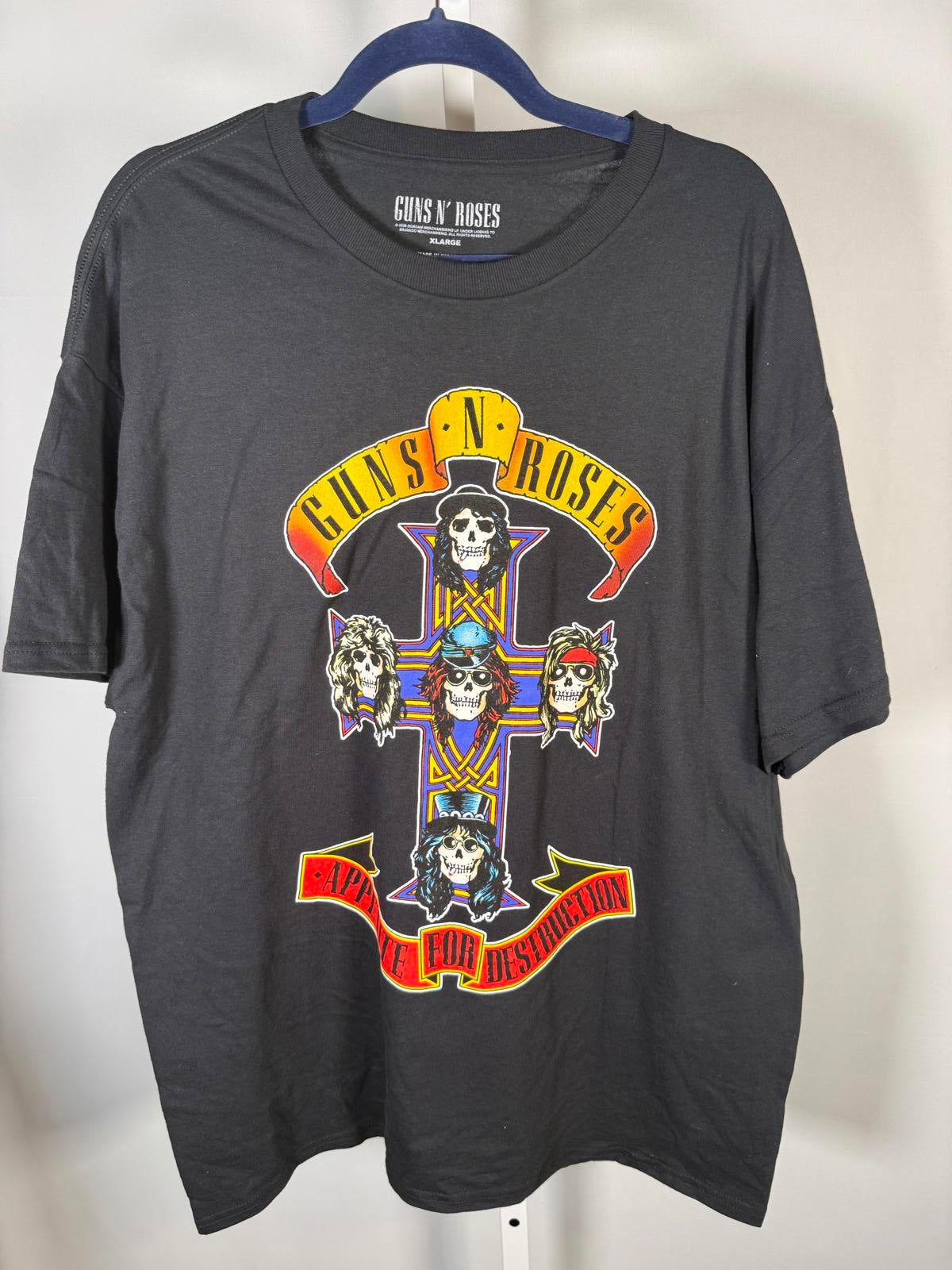 Guns N’ Roses Appetite for Destruction Graphic T-Shirt Black Skull Cross Size XL