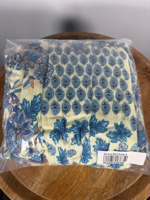 NWT Guadalupe Kiliman Blue Floral Tiered V-Neck Maxi Dress Size Small