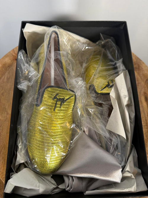 Giuseppe Zanotti Gold Tetra Trend Loafers Slip-On EU 34 (US 4) Luxury Flats NWB