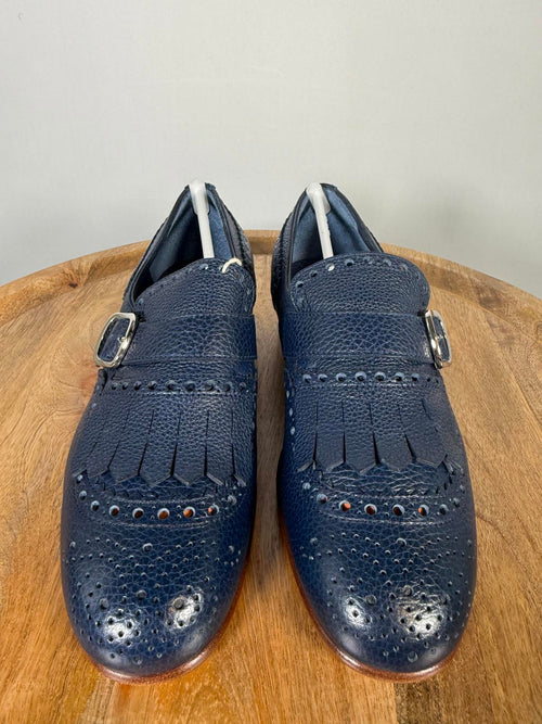 Santoni Women’s NWB Navy Leather Monk Strap Brogue Loafers EU 35 US 5