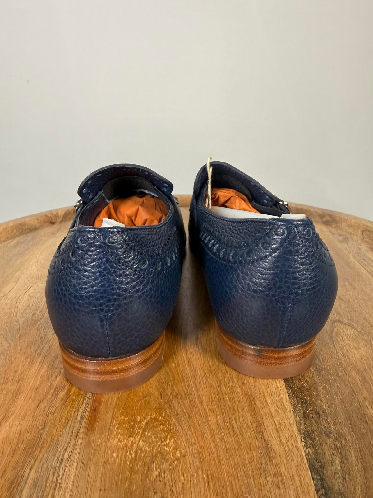 Santoni Women’s NWB Navy Leather Monk Strap Brogue Loafers EU 35 US 5