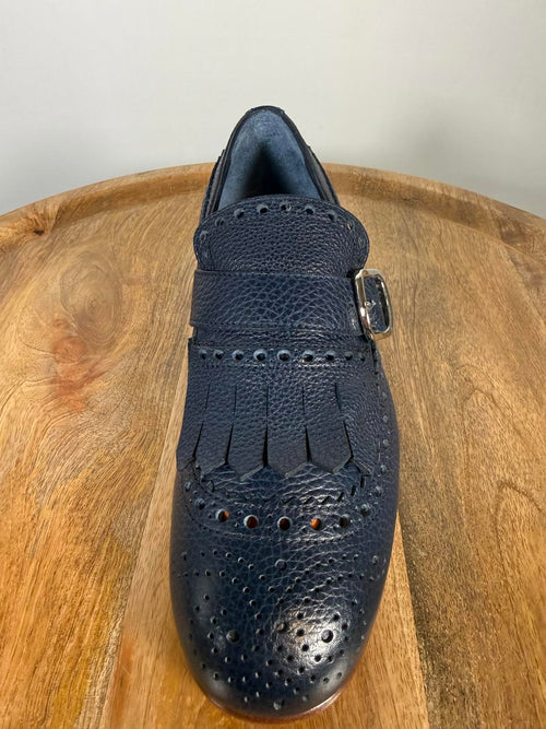 Santoni Women’s NWB Navy Leather Monk Strap Brogue Loafers EU 35 US 5