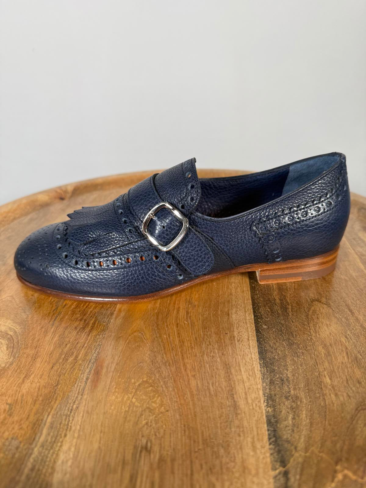 Santoni Women’s NWB Navy Leather Monk Strap Brogue Loafers EU 35 US 5