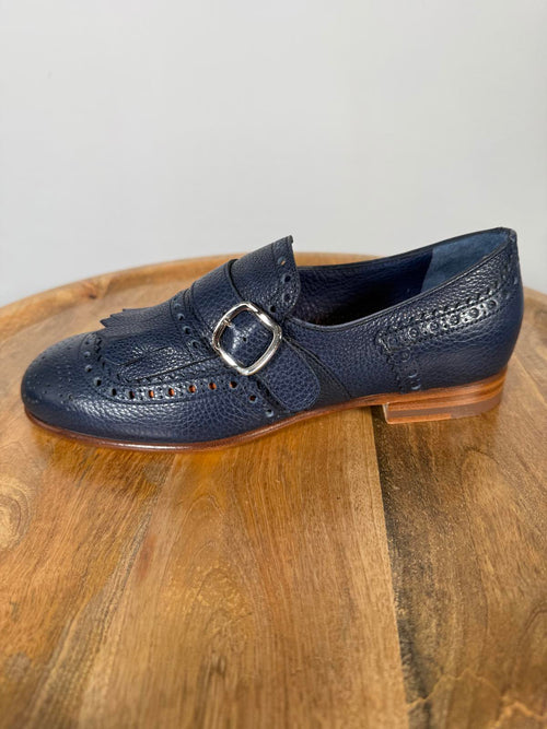Santoni Women’s NWB Navy Leather Monk Strap Brogue Loafers EU 35 US 5