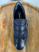 Santoni Women’s NWB Navy Leather Monk Strap Brogue Loafers EU 35 US 5
