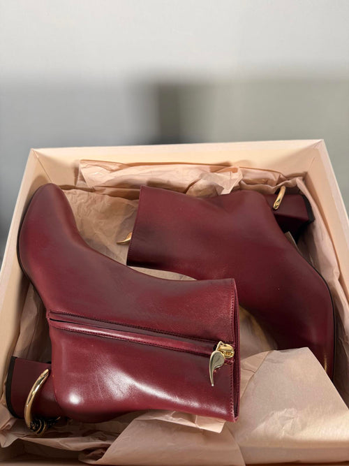 L’Autre Chose Burgundy Leather Ankle Boot Block Heel US 5 Made in Italy NWB