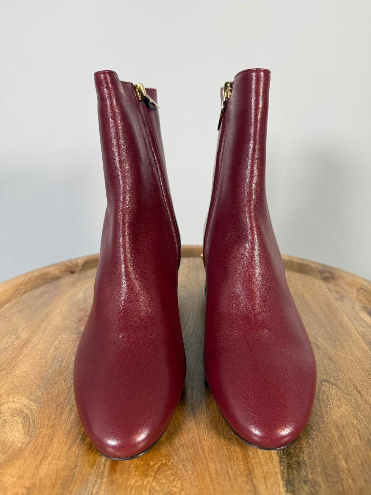 L’Autre Chose Burgundy Leather Ankle Boot Block Heel US 5 Made in Italy NWB