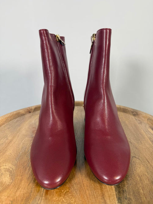 L’Autre Chose Burgundy Leather Ankle Boot Block Heel US 5 Made in Italy NWB