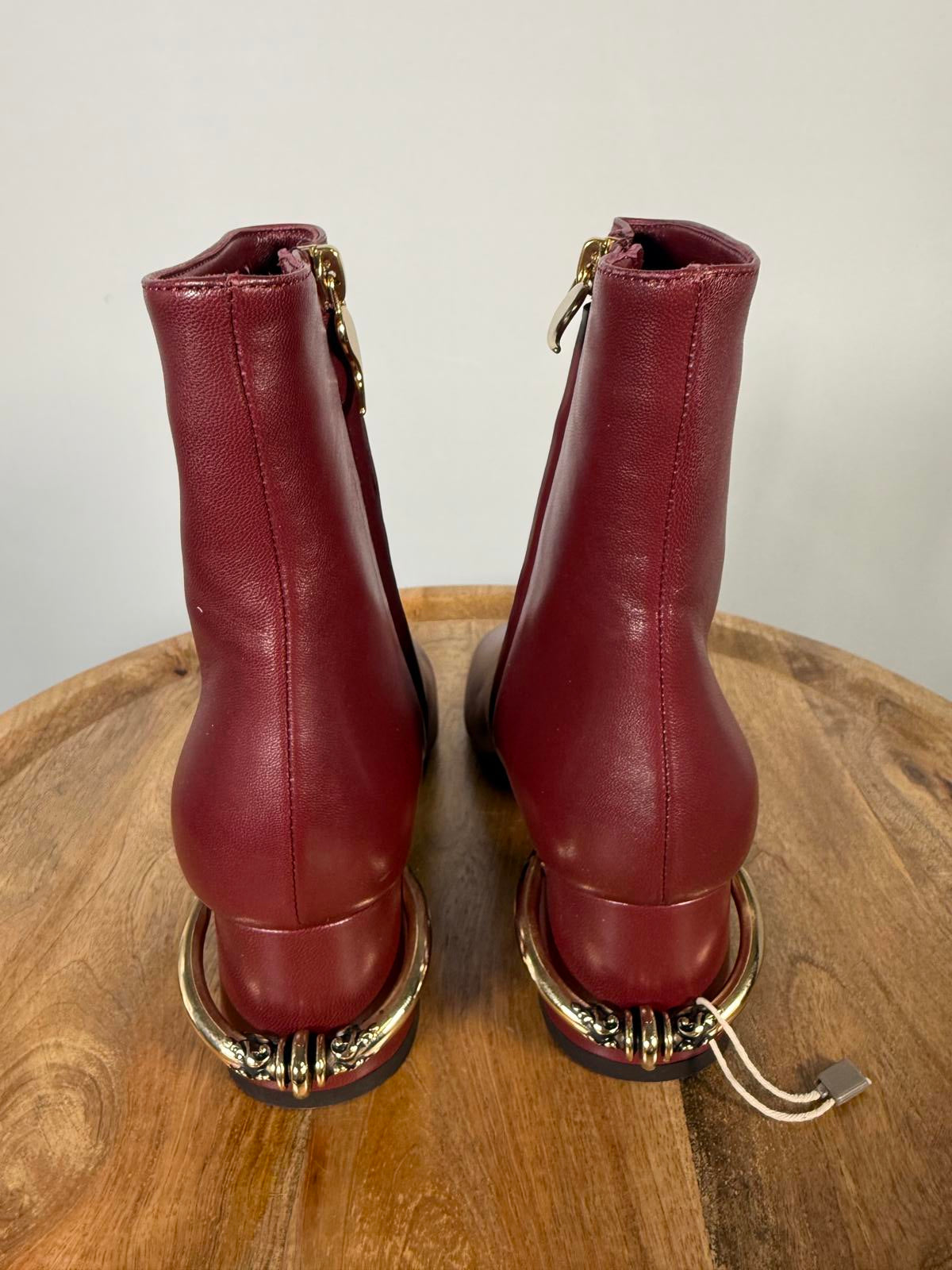 L’Autre Chose Burgundy Leather Ankle Boot Block Heel US 5 Made in Italy NWB