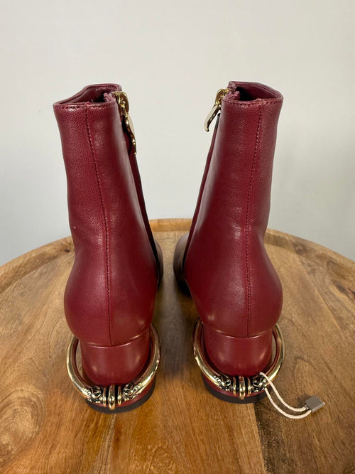 L’Autre Chose Burgundy Leather Ankle Boot Block Heel US 5 Made in Italy NWB