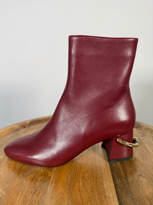 L’Autre Chose Burgundy Leather Ankle Boot Block Heel US 5 Made in Italy NWB