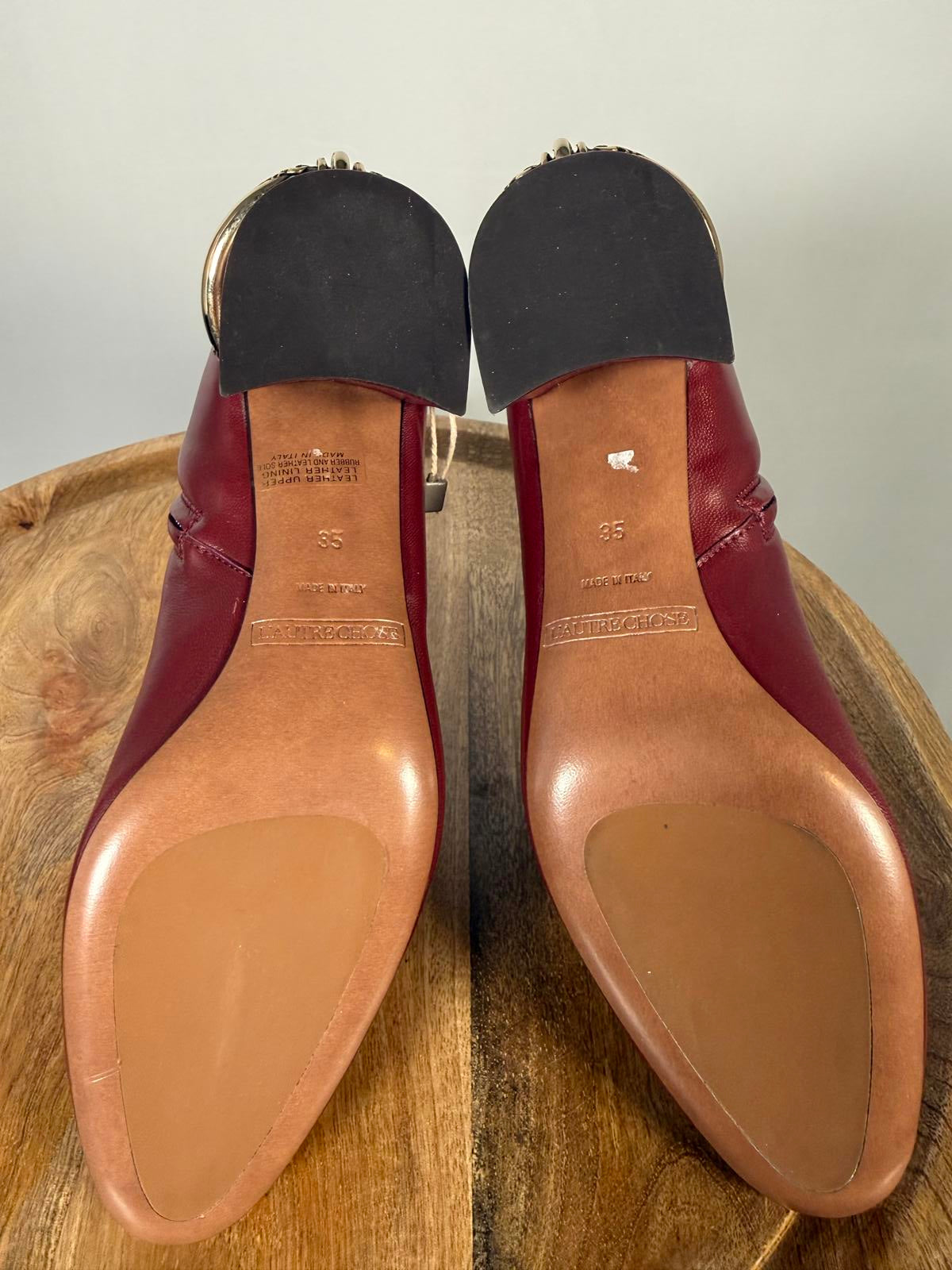 L’Autre Chose Burgundy Leather Ankle Boot Block Heel US 5 Made in Italy NWB