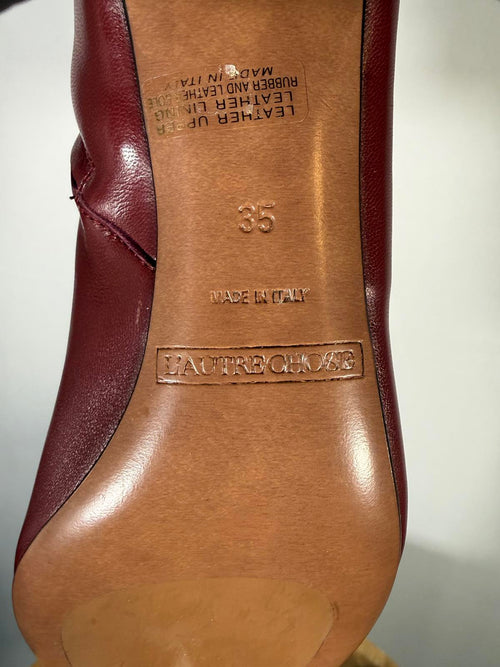 L’Autre Chose Burgundy Leather Ankle Boot Block Heel US 5 Made in Italy NWB