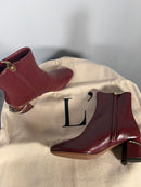 L’Autre Chose Burgundy Leather Ankle Boot Block Heel US 5 Made in Italy NWB