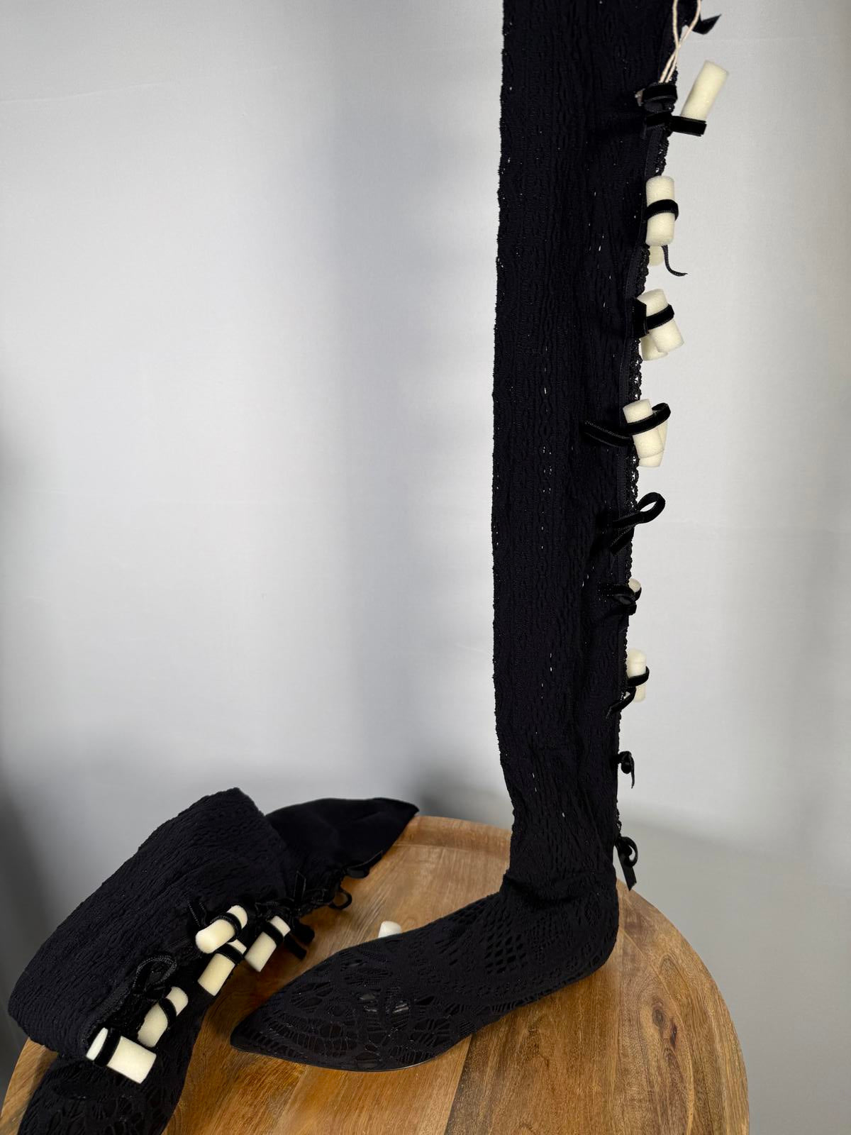 Casadei Black Lace Over-the-Knee Boots Pointed Toe Women’s EU 35 US 5 NWB