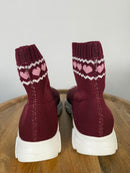 VIVETTA Knit Sock Boots Burgundy Pink Heart EU 35 US 5 Made in Italy NWB
