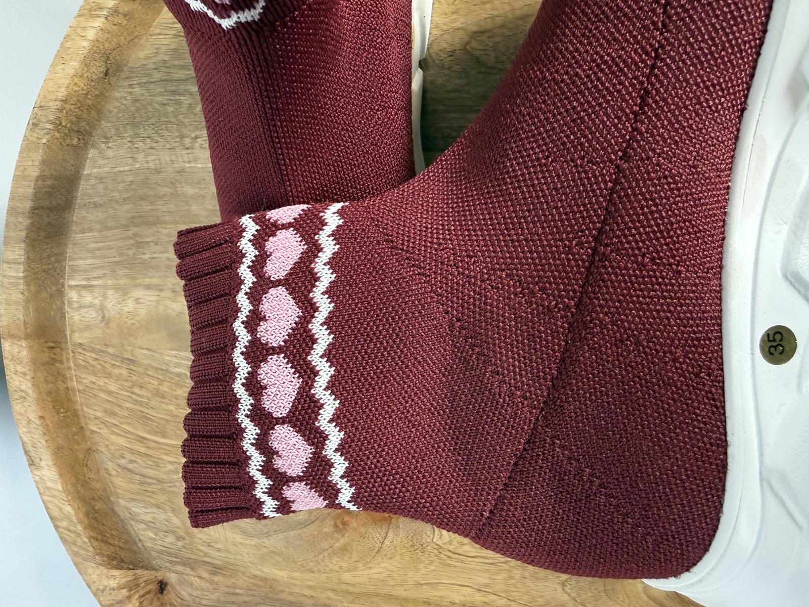 VIVETTA Knit Sock Boots Burgundy Pink Heart EU 35 US 5 Made in Italy NWB