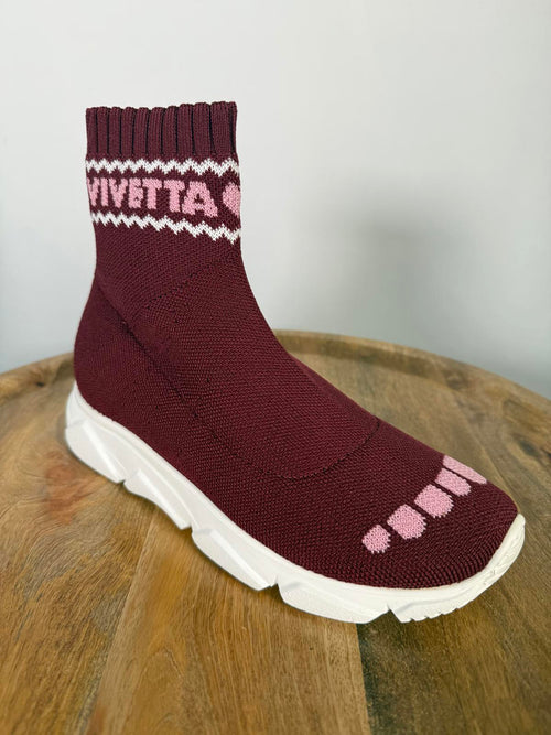 VIVETTA Knit Sock Boots Burgundy Pink Heart EU 35 US 5 Made in Italy NWB