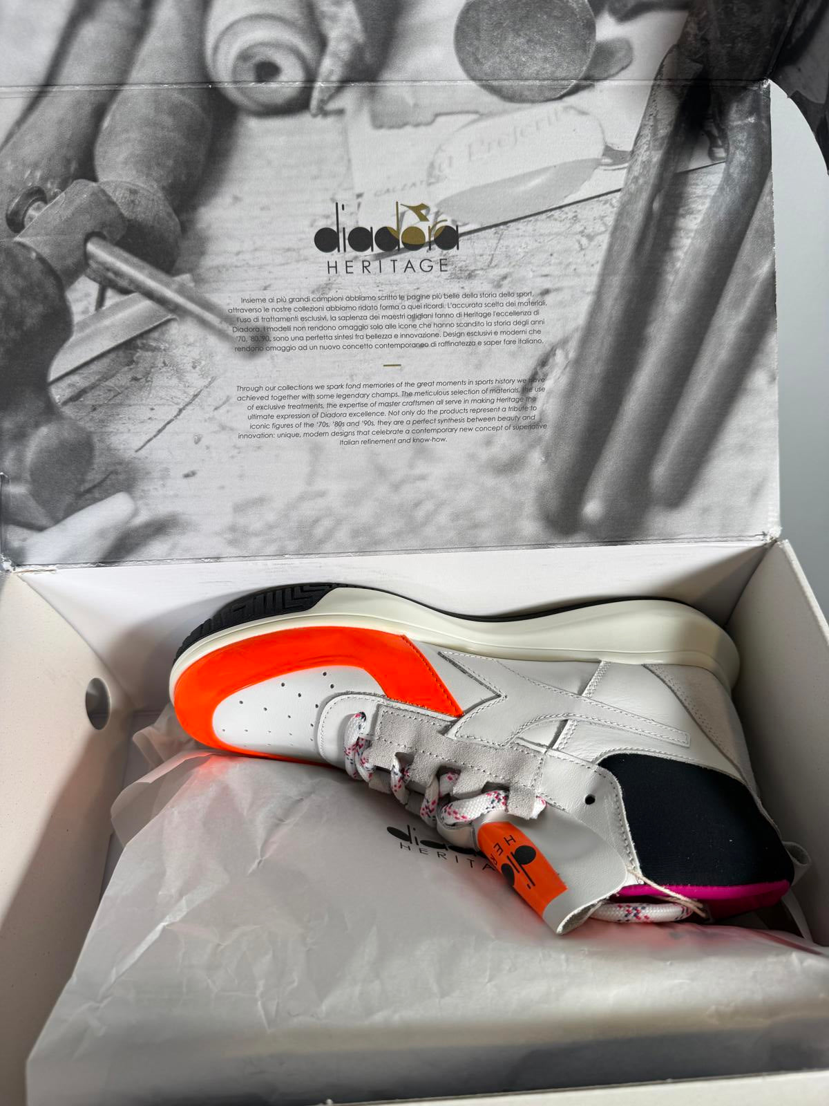Diadora Heritage Women’s High-Top Sneakers White/Orange Pink Size 6.5 NWB