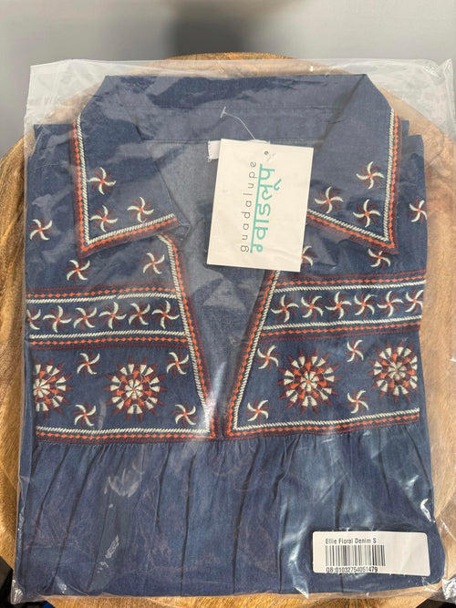 NWT Guadalupe Ellie Floral Denim Mini Dress Blue Size Small