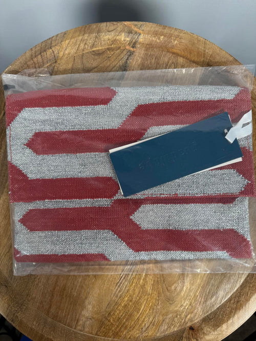 NWT GUADALUPE Dhurrie Red Silver Clutch Handbag