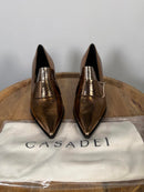 Casadei Metallic Bronze Pointed-Toe Block Heel Loafers EU 35 (US 5) NWB