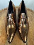 Casadei Metallic Bronze Pointed-Toe Block Heel Loafers EU 35 (US 5) NWB