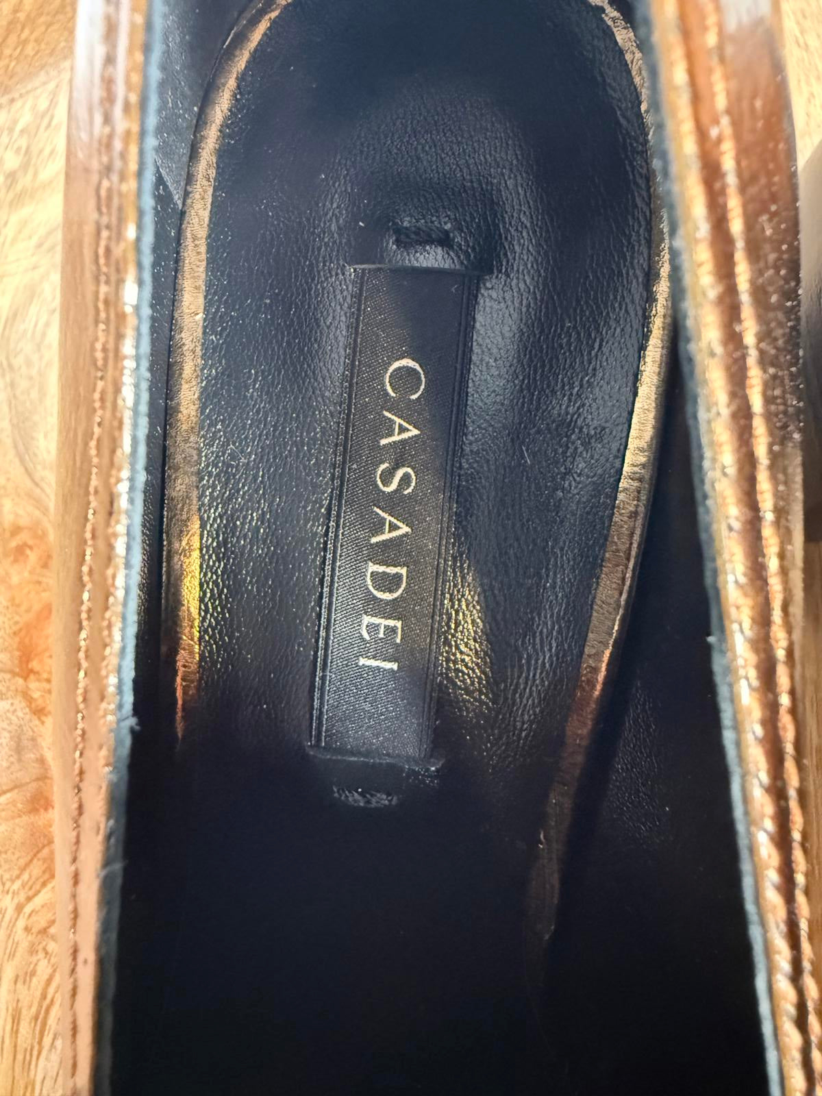 Casadei Metallic Bronze Pointed-Toe Block Heel Loafers EU 35 (US 5) NWB
