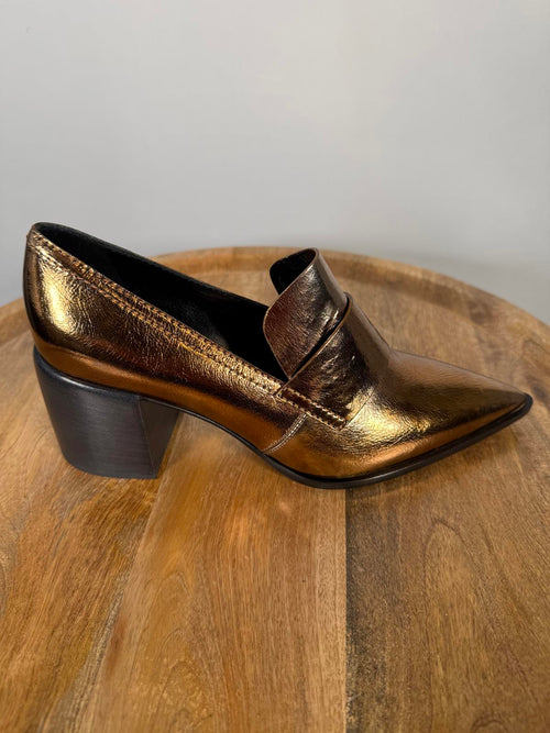 Casadei Metallic Bronze Pointed-Toe Block Heel Loafers EU 35 (US 5) NWB