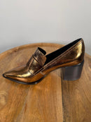 Casadei Metallic Bronze Pointed-Toe Block Heel Loafers EU 35 (US 5) NWB