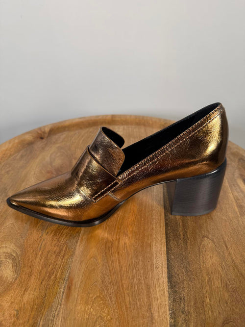 Casadei Metallic Bronze Pointed-Toe Block Heel Loafers EU 35 (US 5) NWB