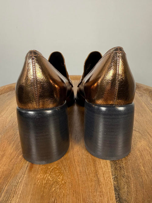 Casadei Metallic Bronze Pointed-Toe Block Heel Loafers EU 35 (US 5) NWB