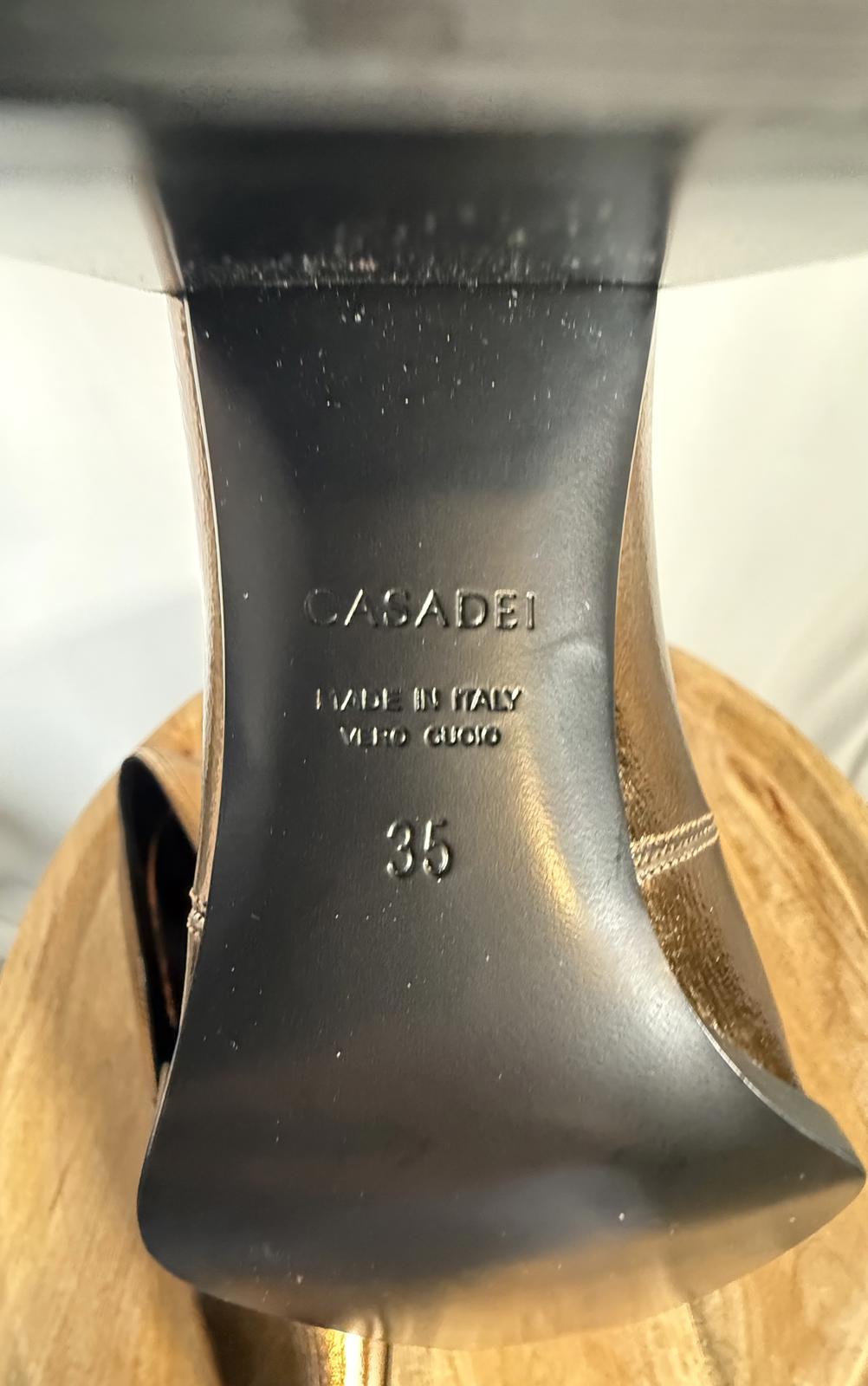 Casadei Metallic Bronze Pointed-Toe Block Heel Loafers EU 35 (US 5) NWB