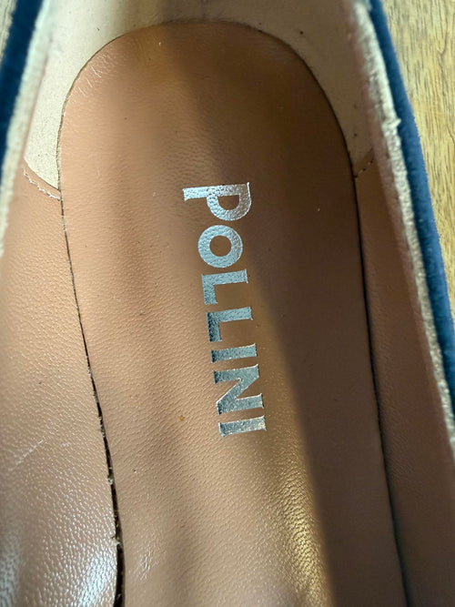 Pollini Clodette15 Oceano Navy Suede Ballerinas w/ Gold Plaque EU 35 / US 5 NWB