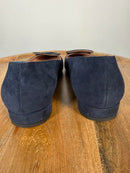 Pollini Clodette15 Oceano Navy Suede Ballerinas w/ Gold Plaque EU 35 / US 5 NWB