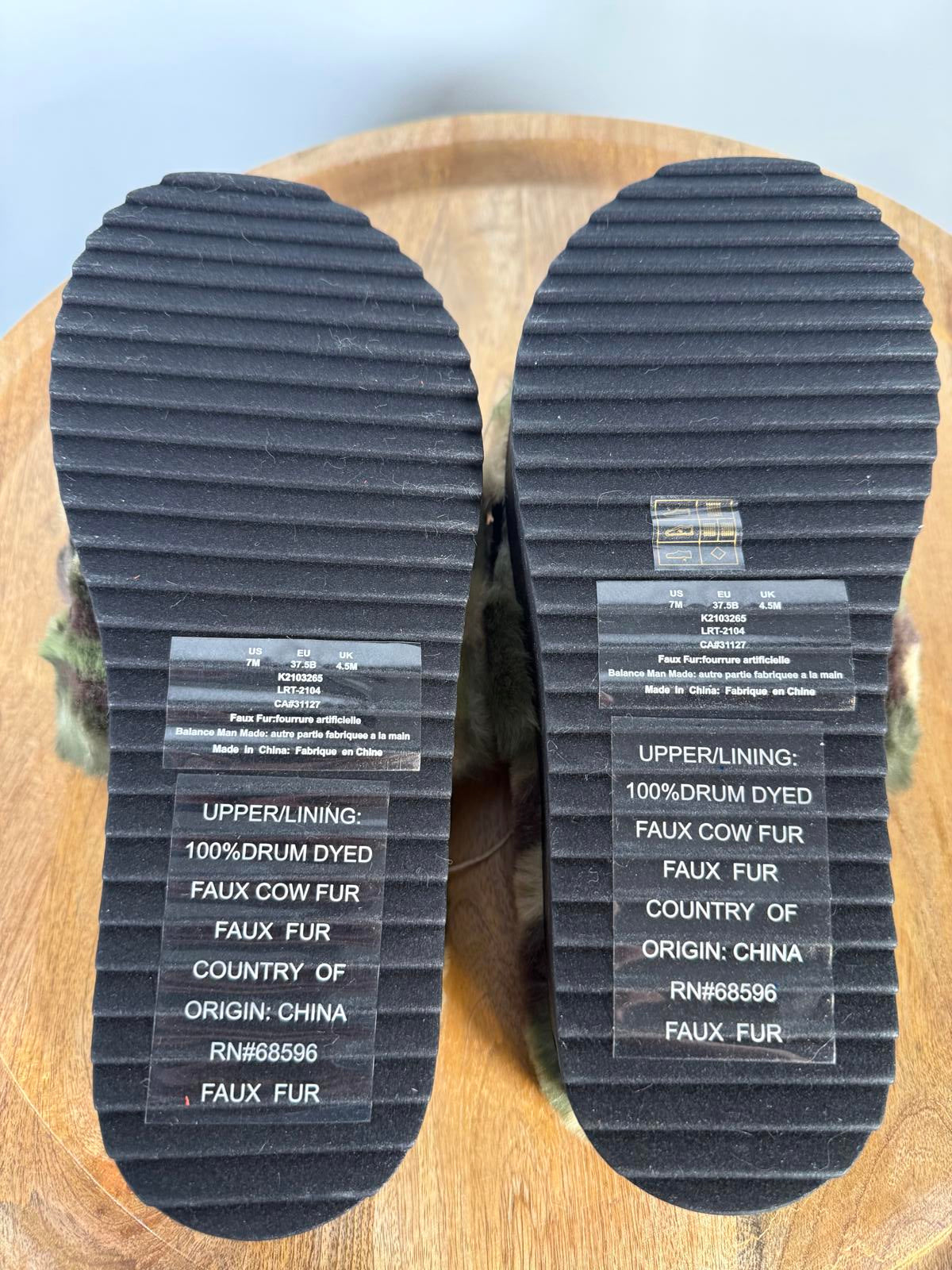 DKNY Palz Faux Fur Slipper Slides Camo Multi Logo Platform US 7 NWB